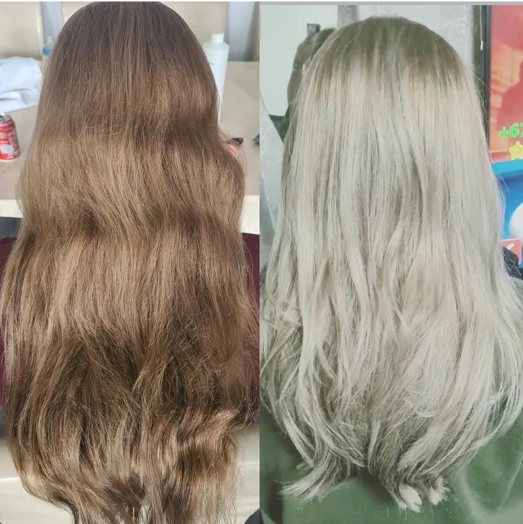 Long blonde transformation with silky finish